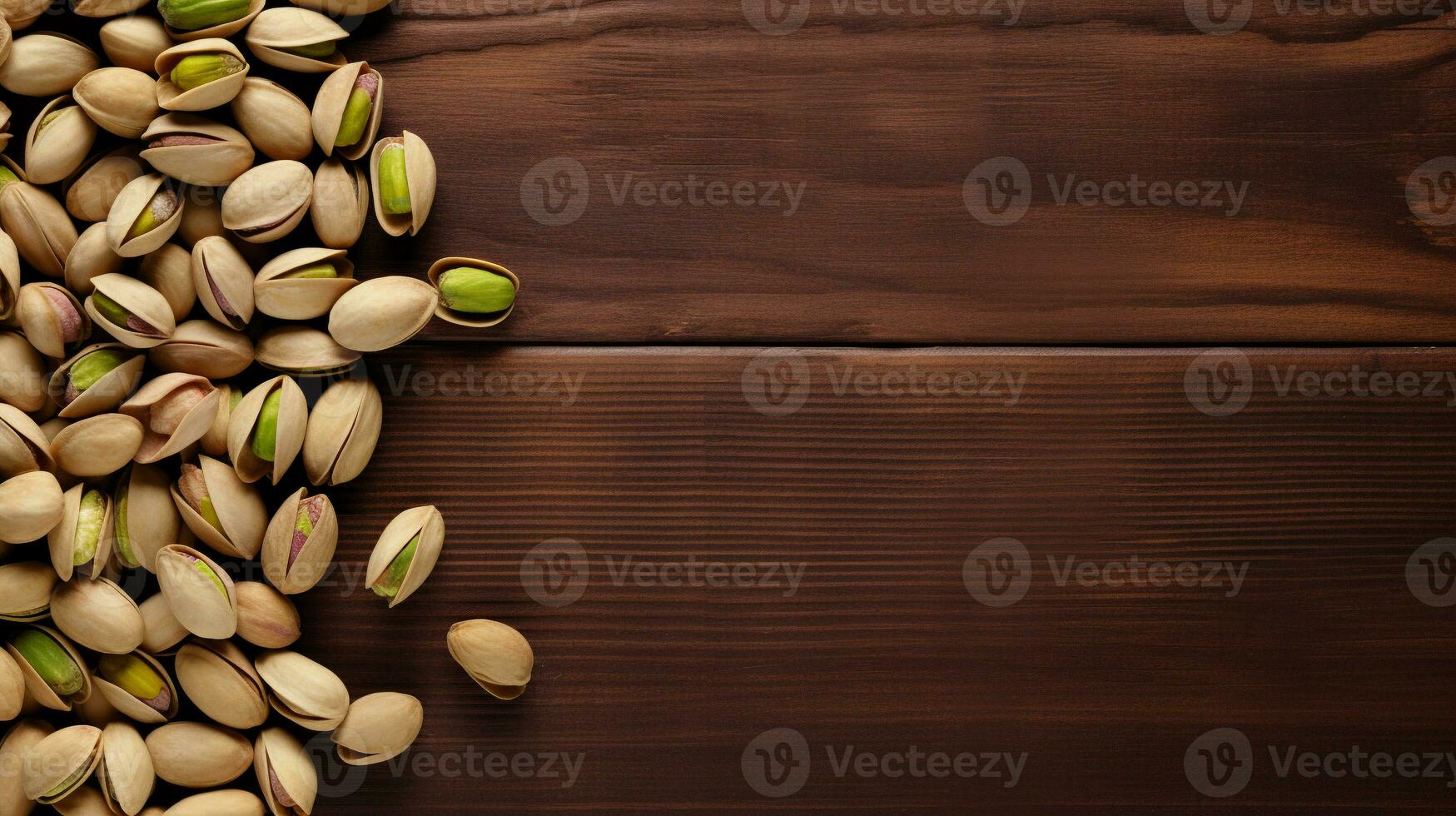 Pistachios on Wood Background with Ample Copy Space, AI Generative photo