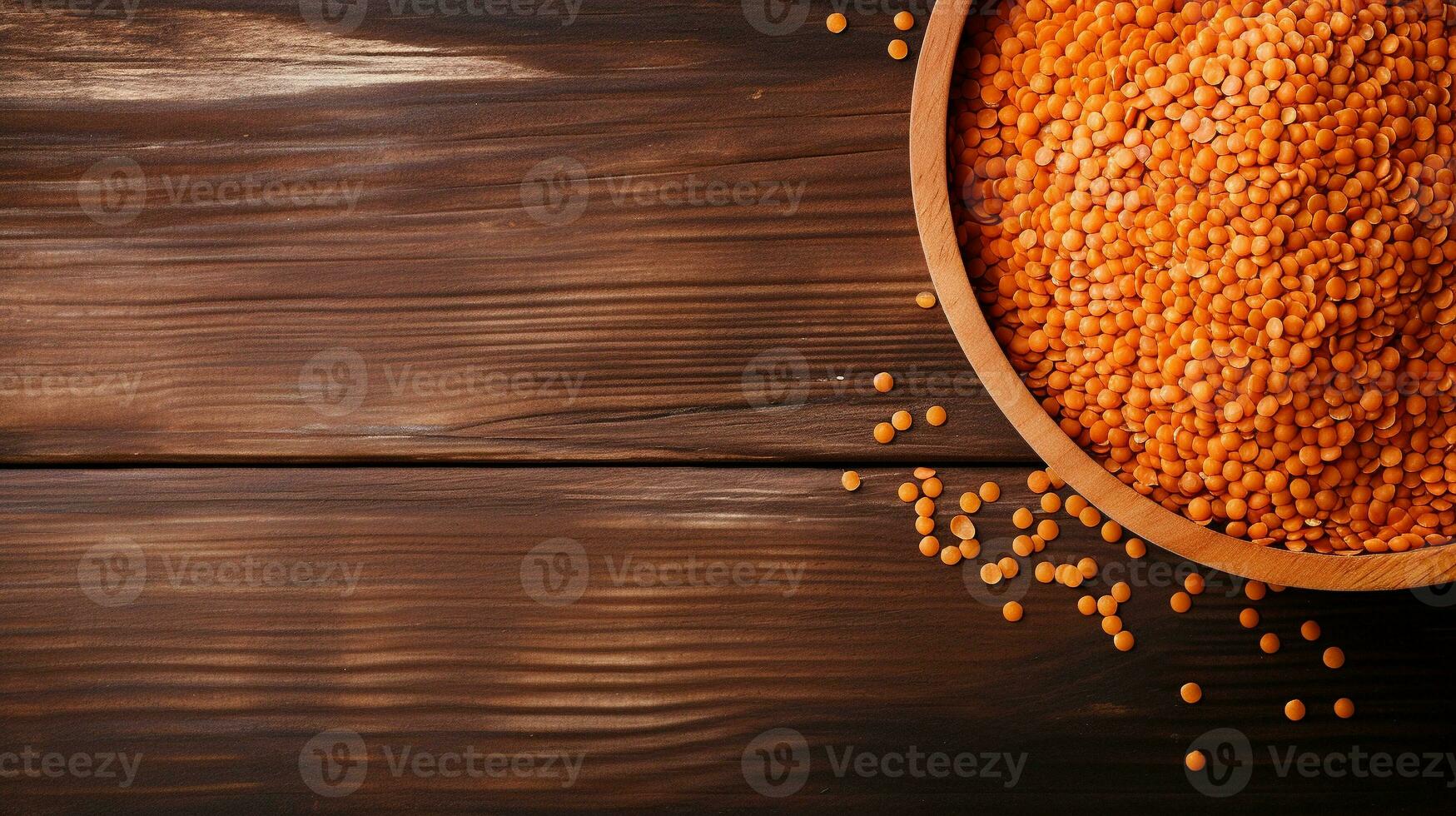 Red Lentils on Wooden Background with Copy Space, AI Generative photo