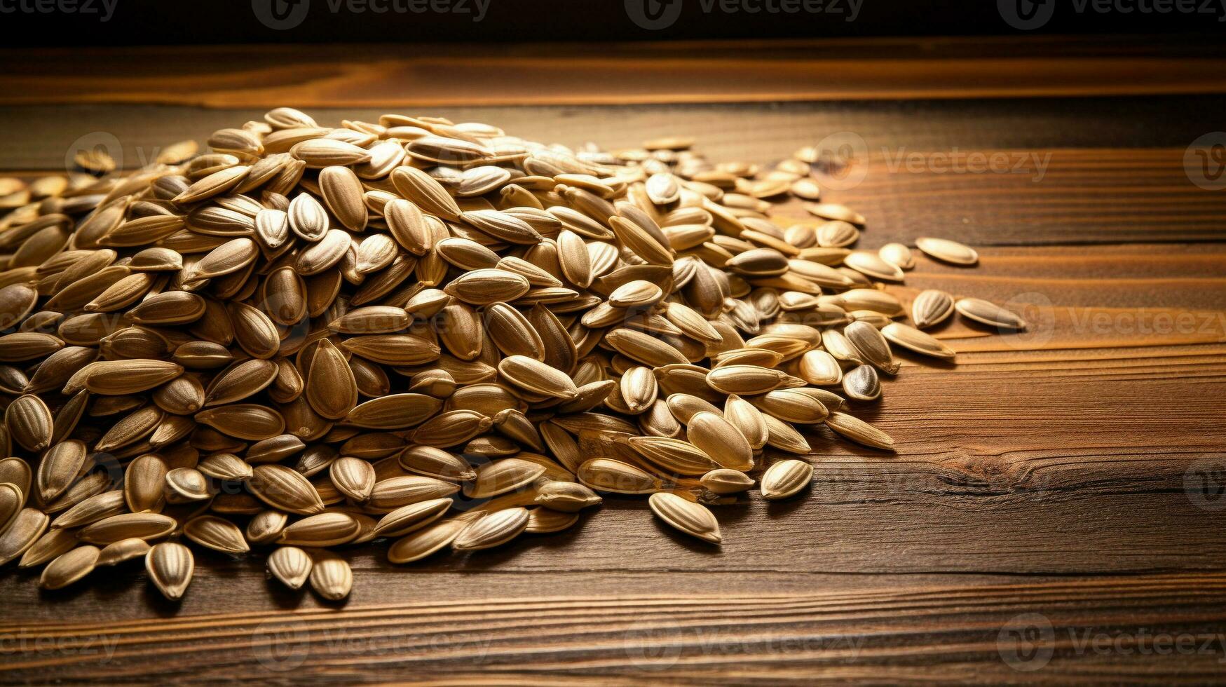 Sunflower Seeds on a Wood Background with Copy Space, AI Generative photo