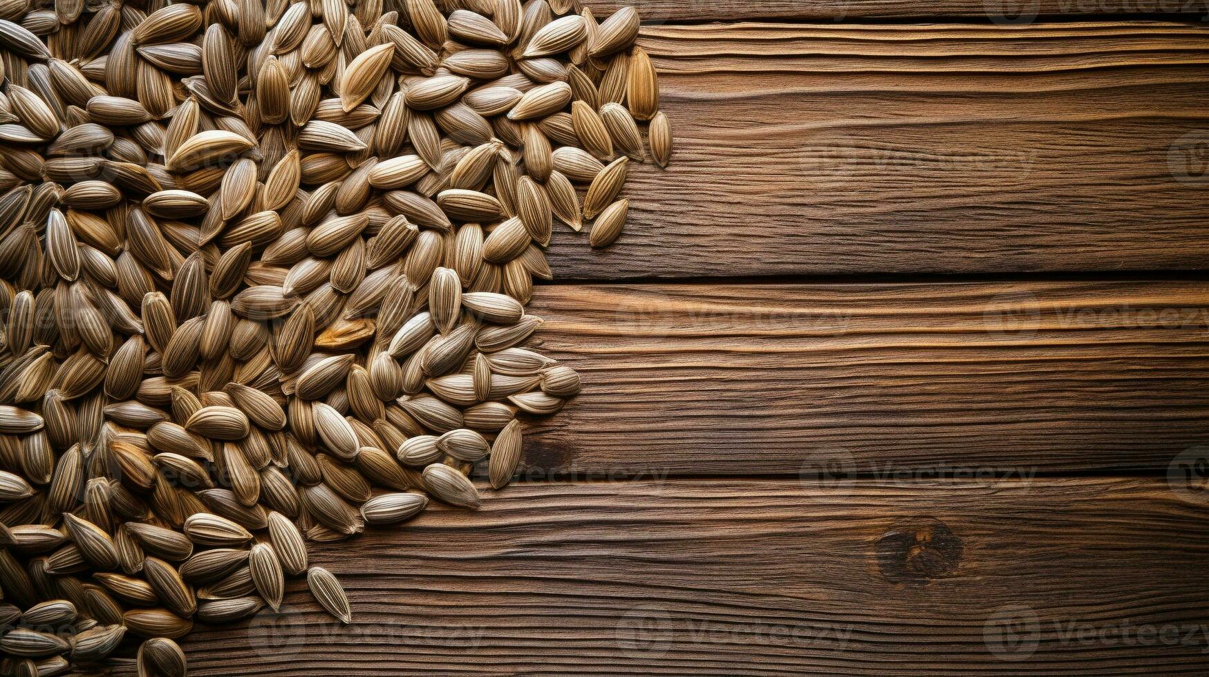 Sunflower Seeds on a Wood Background with Copy Space, AI Generative photo