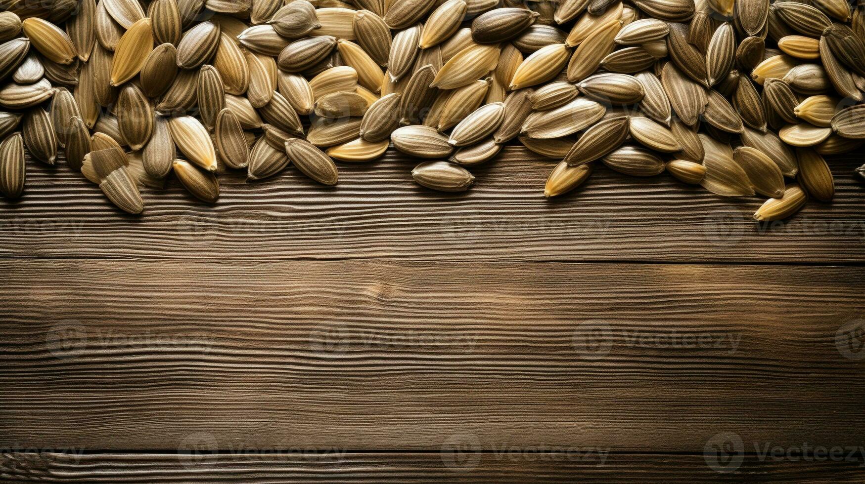 Sunflower Seeds on a Wood Background with Copy Space, AI Generative photo