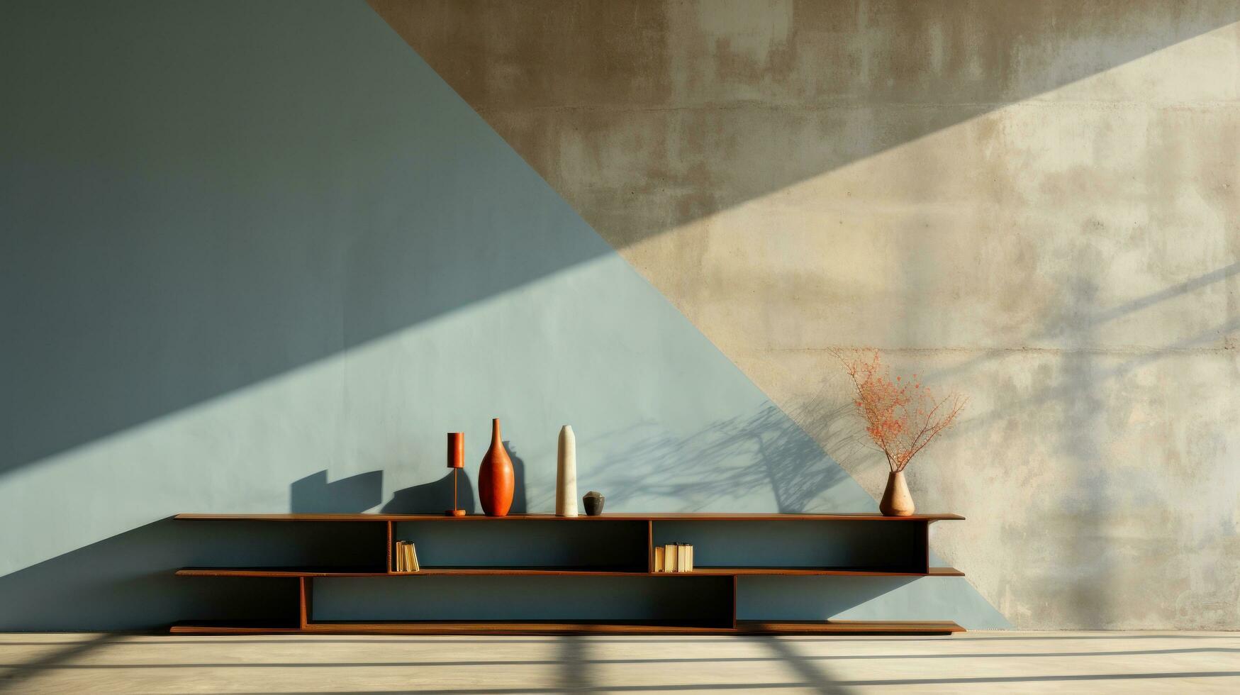 Minimalist geometric shapes casting shadows on concrete wall photo