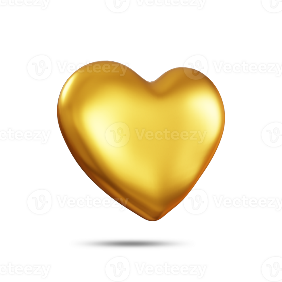 3d rendering gold heart love for valentine day png