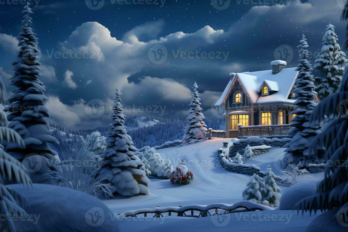 Snow covered wonders inviting quiet holiday. Generative AI photo