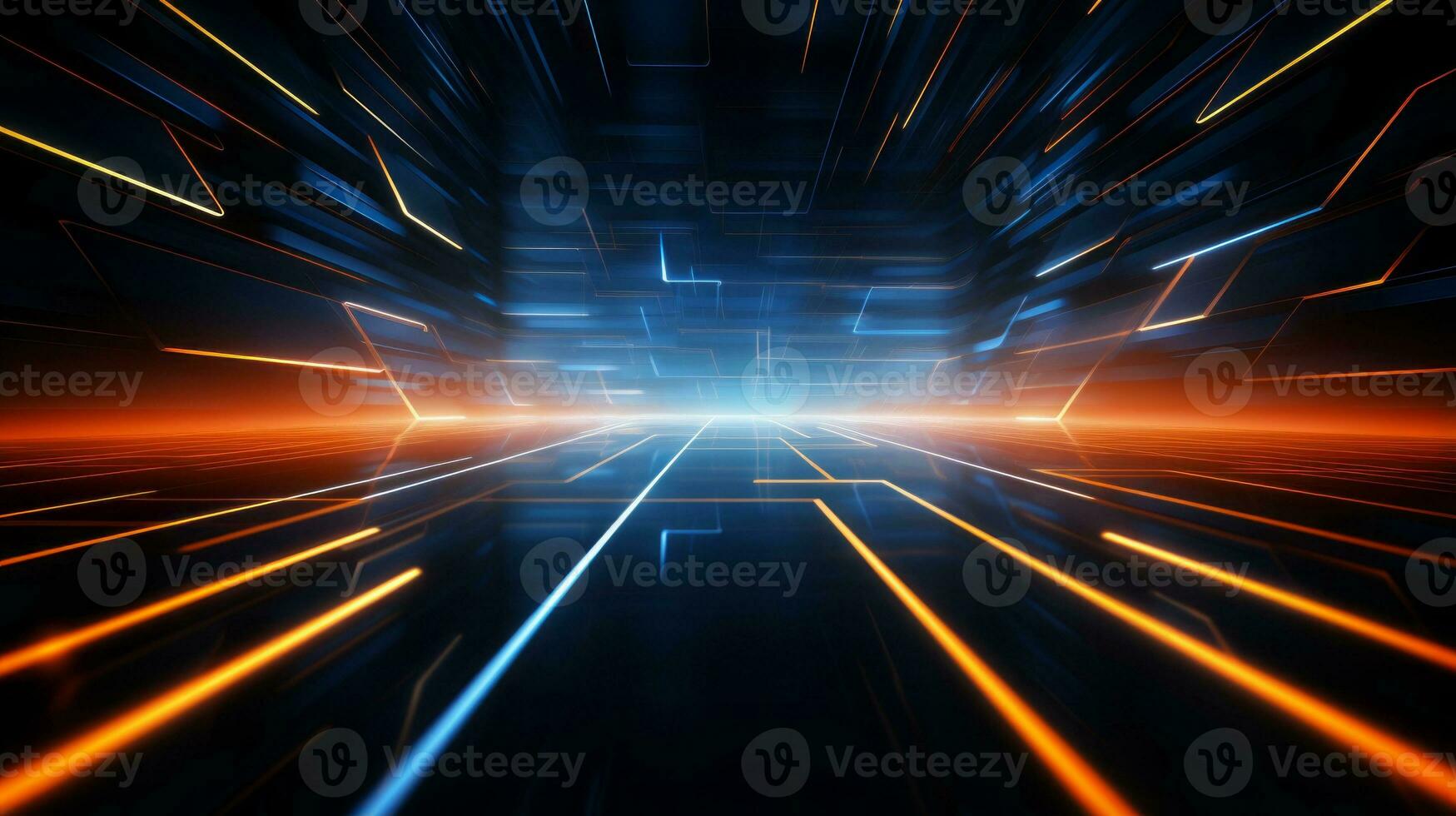 Dynamic light filled tunnel. Generative AI photo