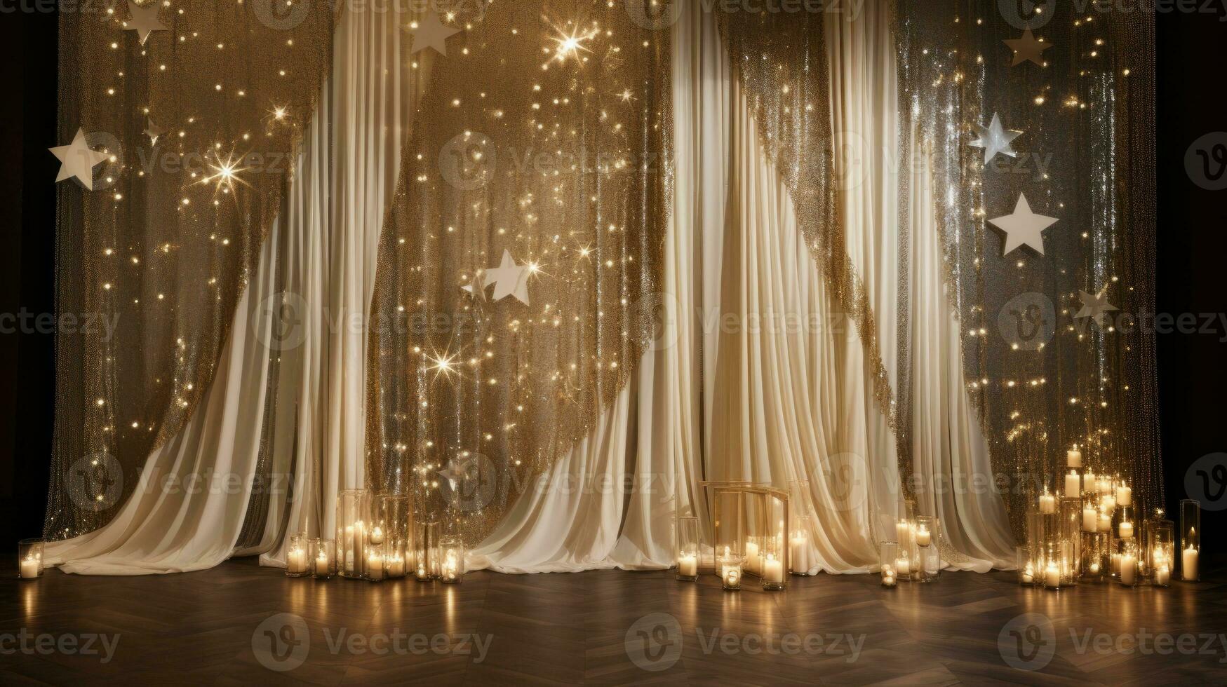 Stage with a curtain and stars on it. Generative AI photo