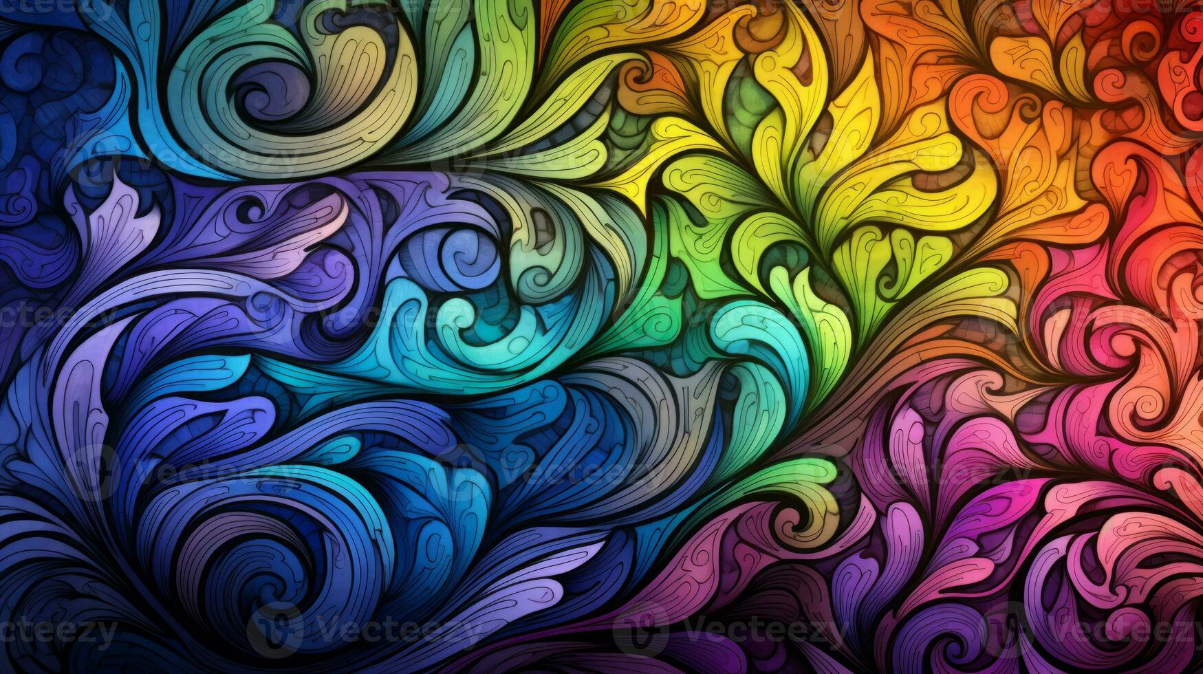 Abstract and vibrant swirls and waves on a colorful background. Generative AI photo