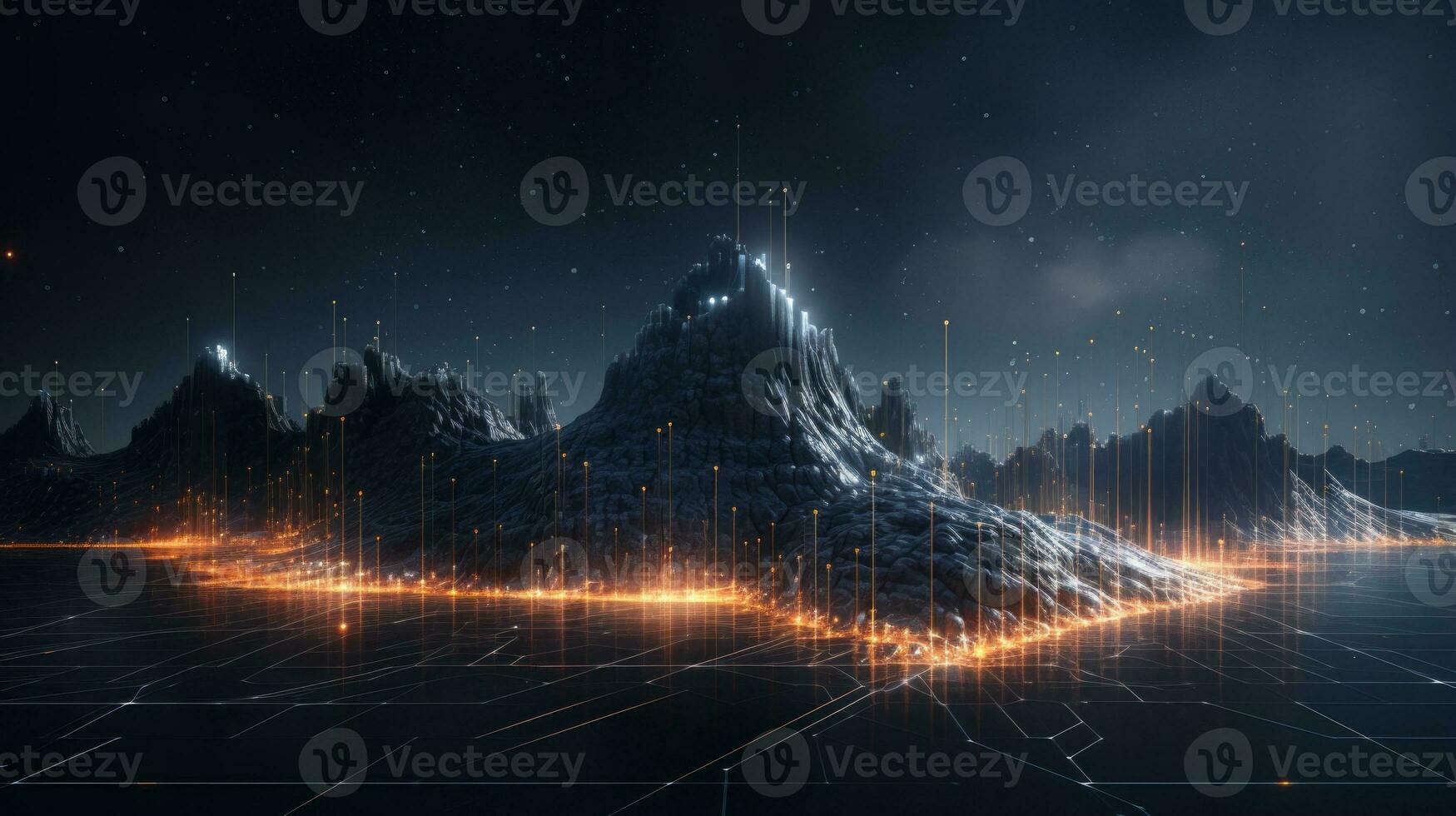 Abstract form of futuristic digital landscape. Generative AI photo