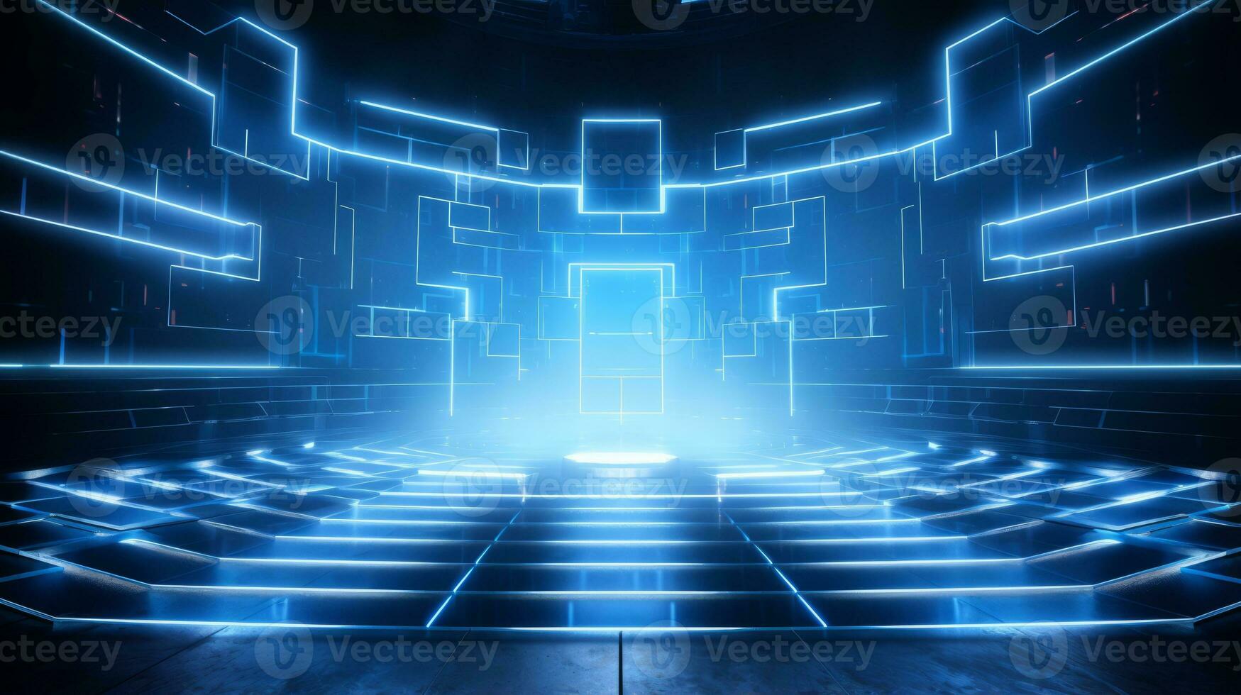 Empty theater stage with rows of seats. Generative AI photo