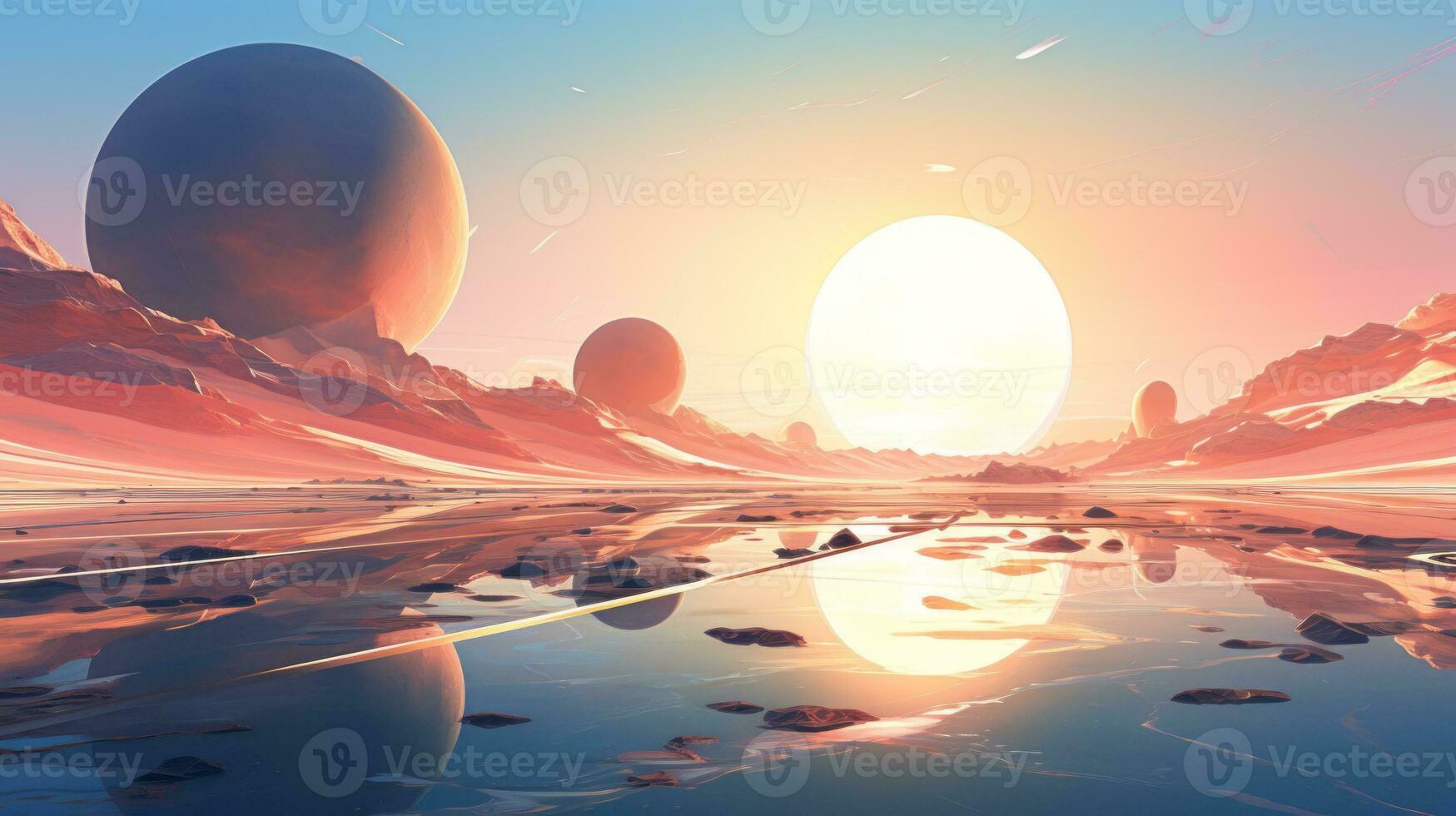 Futuristic landscape in abstract forms and colors. Generative AI photo