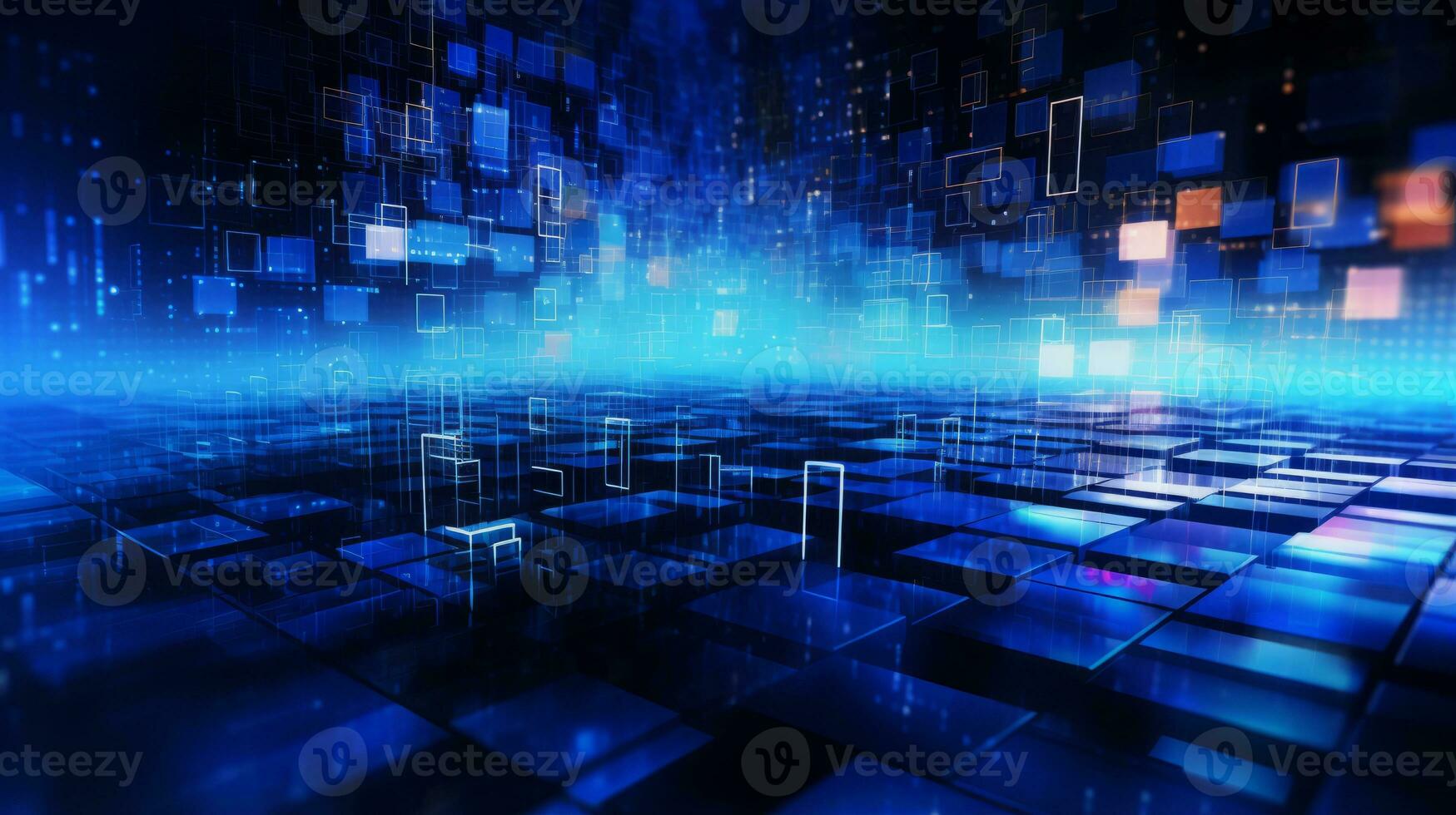 Abstract background with blue and black squares. Generative AI photo