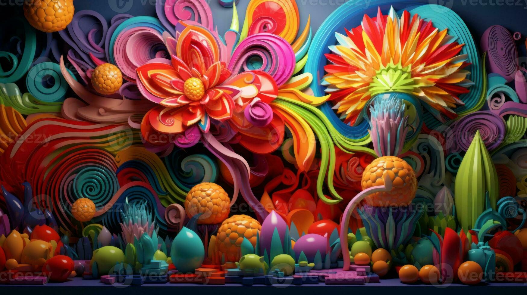 Vibrant 3D intricacies of dimensional creativity. Generative AI photo