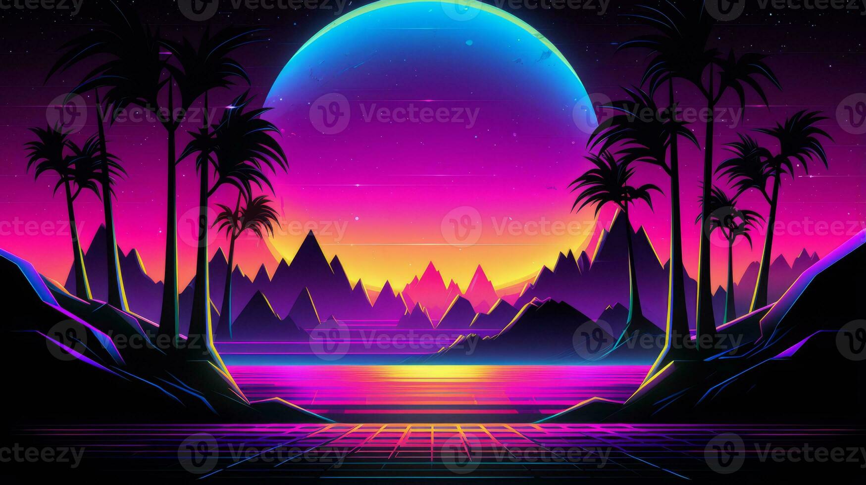 Retro Neon Art. Generative AI photo