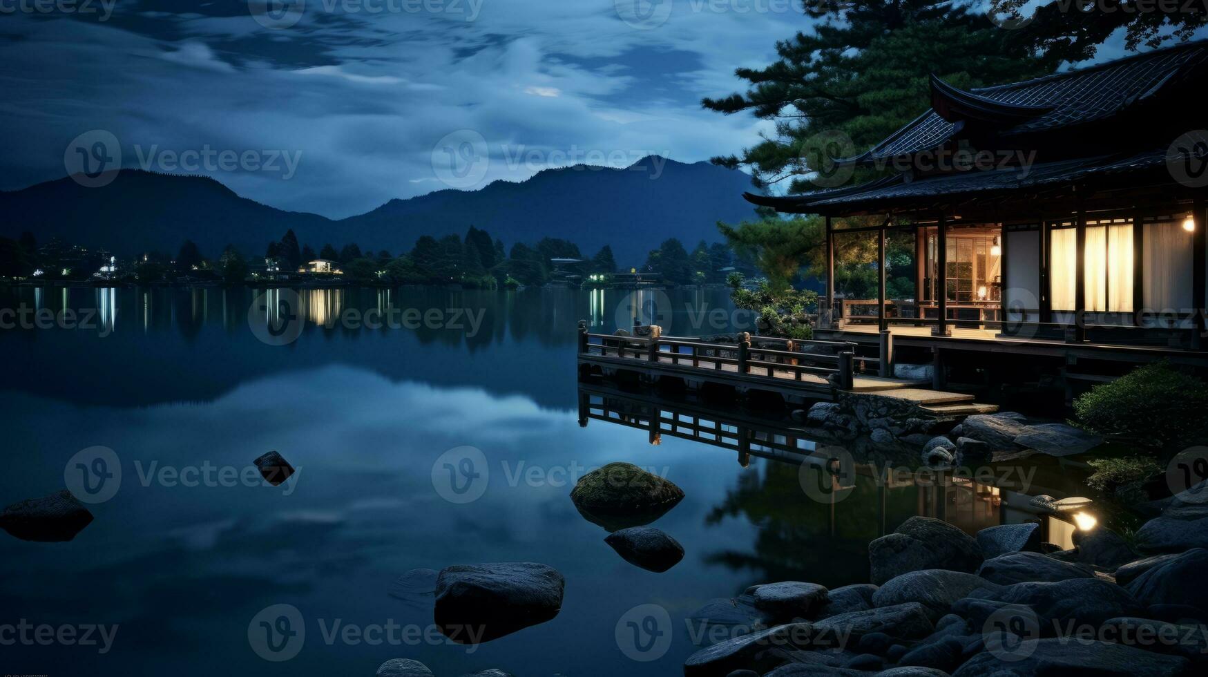 Serene Blue Night. Generative AI photo