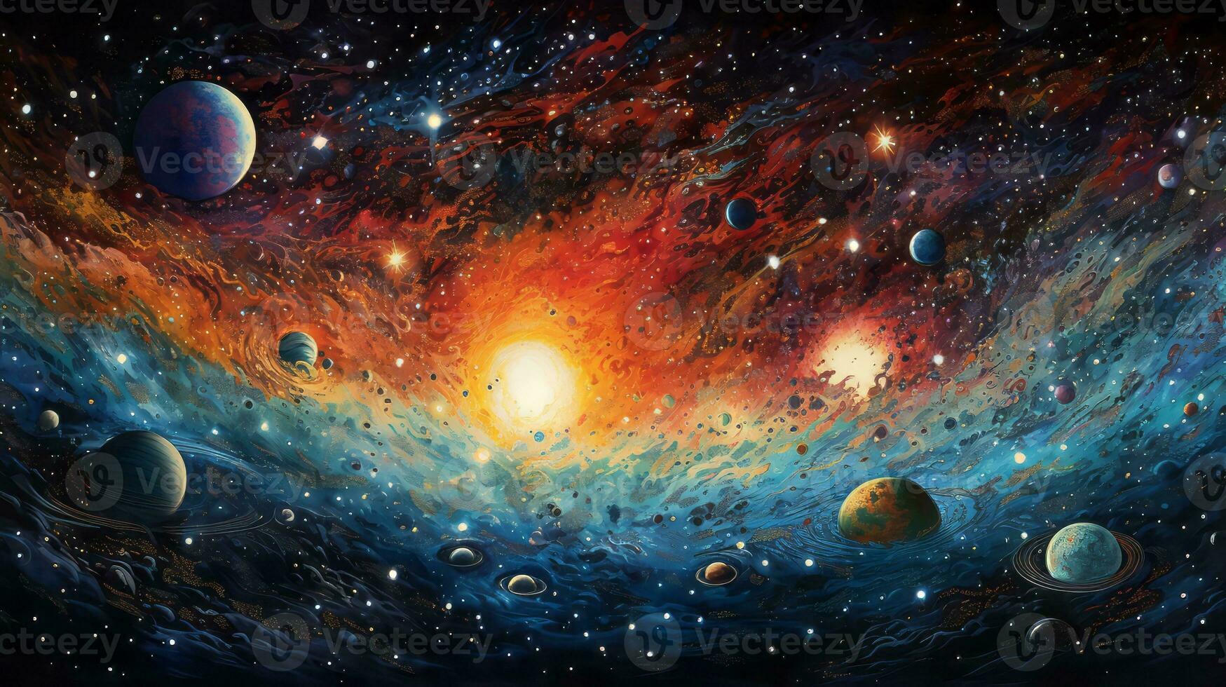Planets in the night sky. Generative AI photo