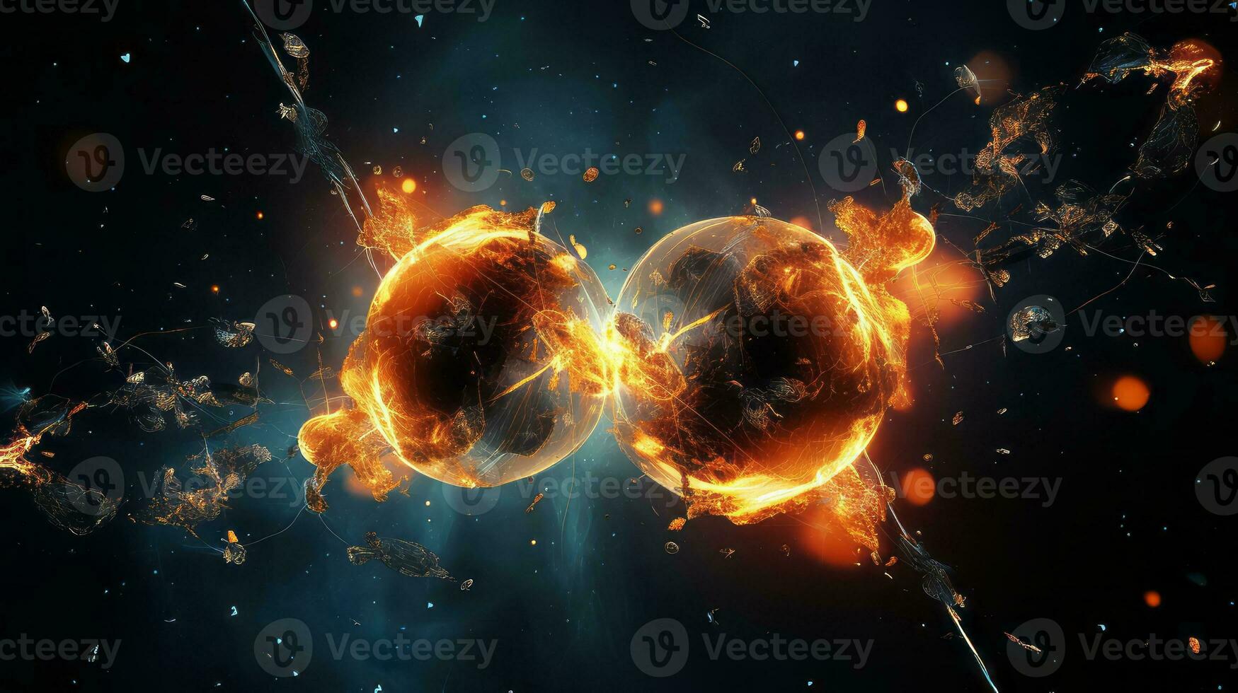 Computer generated image of two balls of fire. Generative AI photo