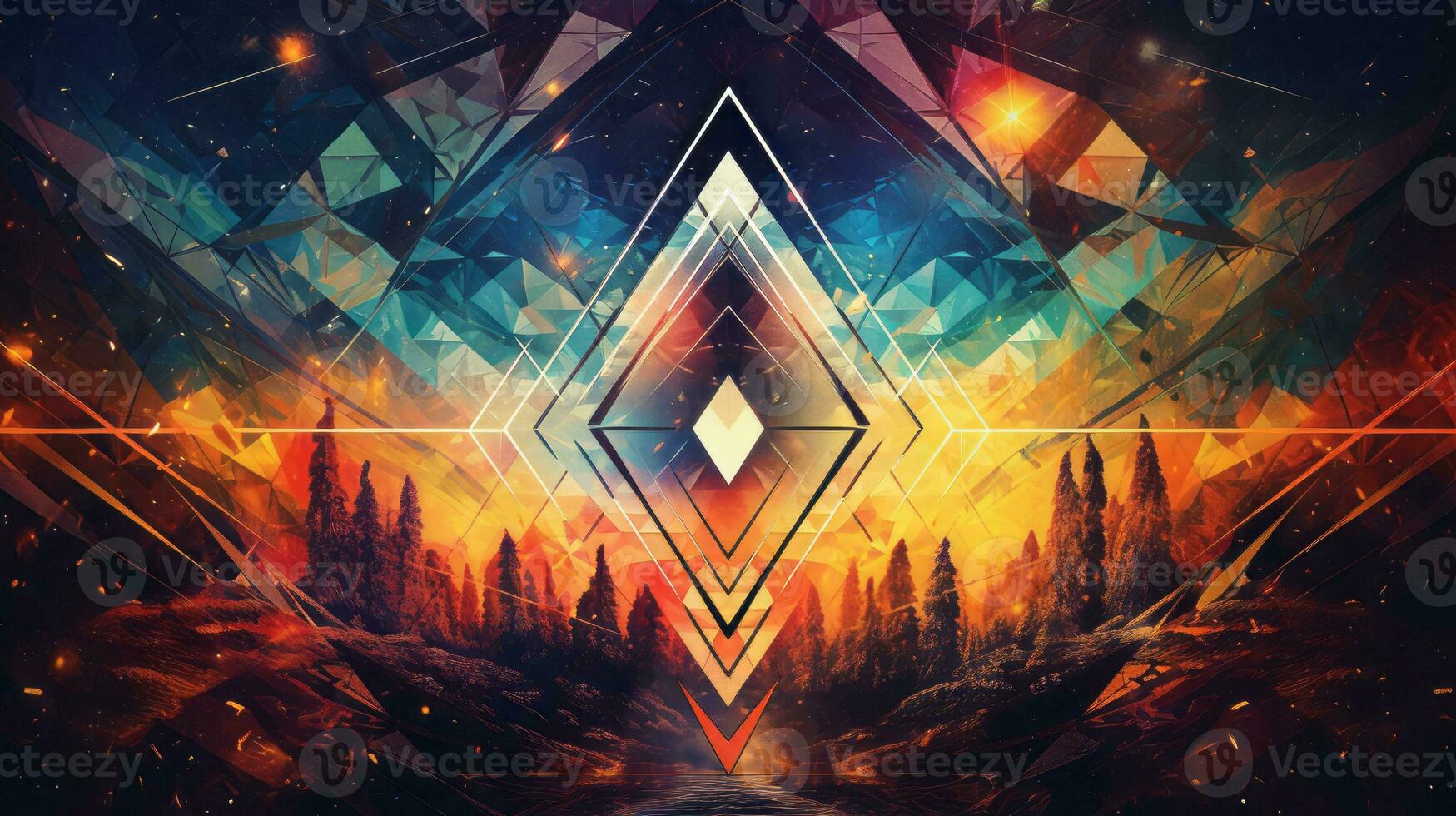 Colorful kaleidoscope landscape illusion. Generative AI photo