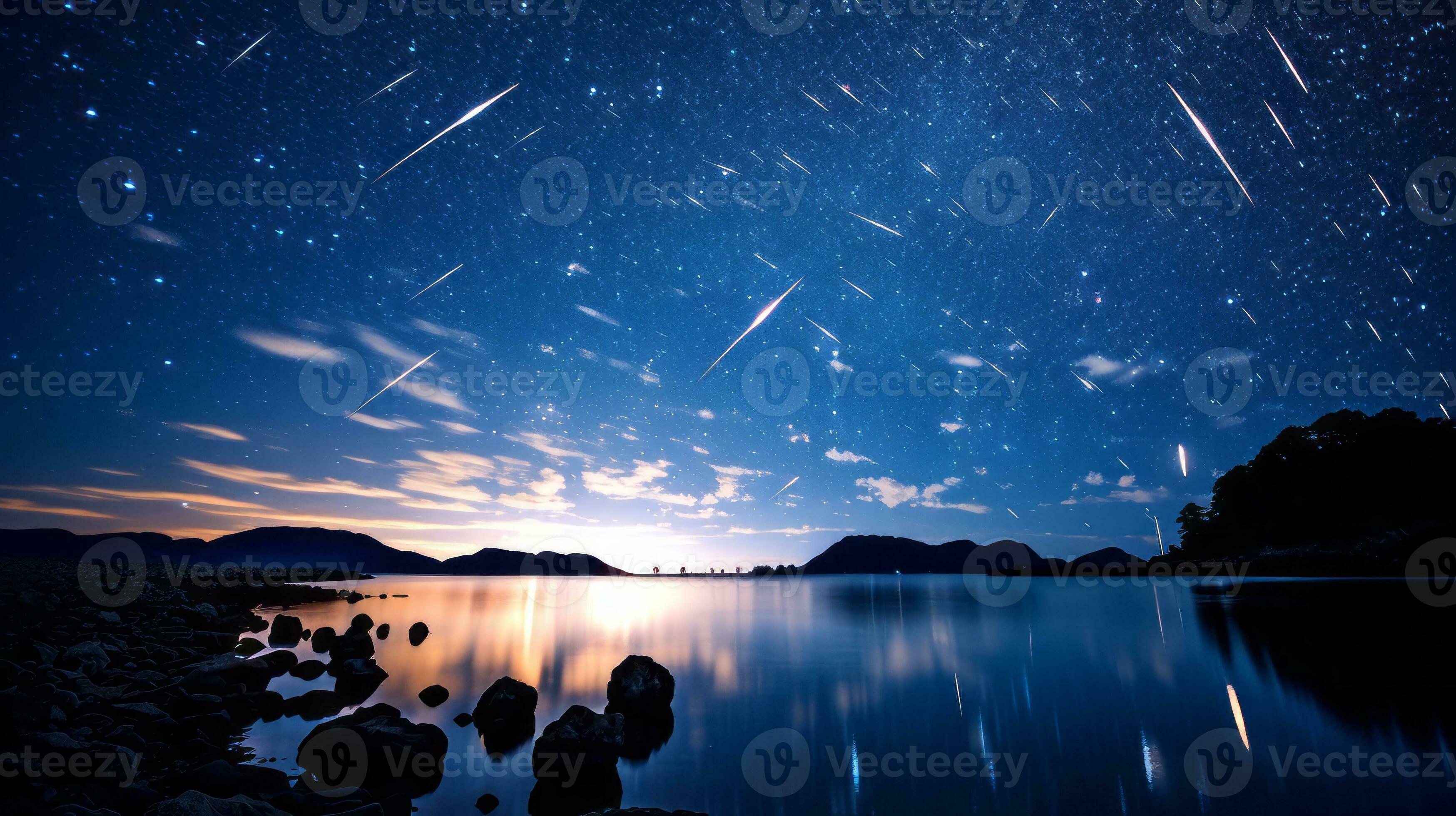 Stunning meteor shower shooting stars. Generative AI 30463318 Stock