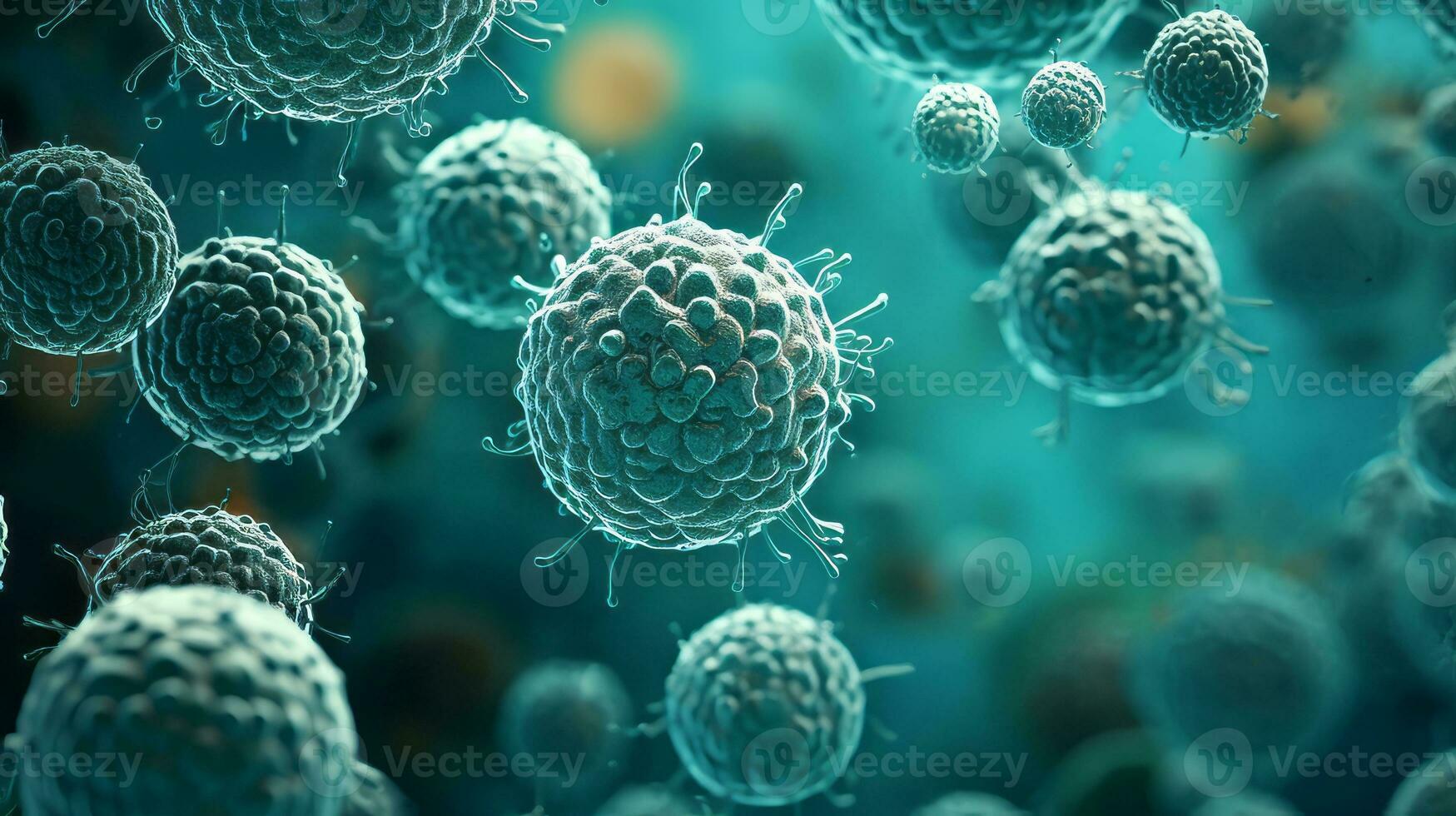 Microscope view of mutated human cells. Generative AI photo