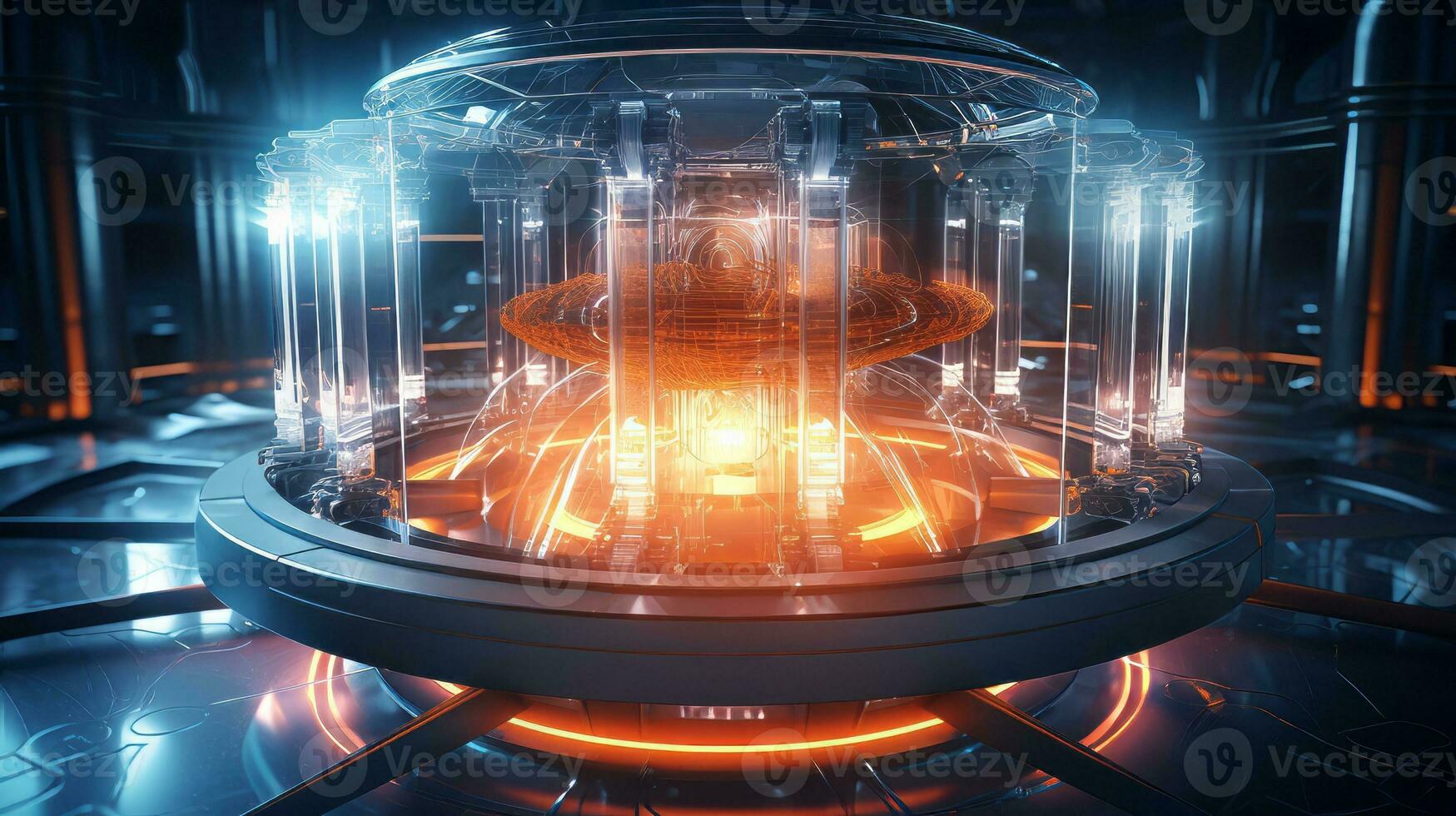 Futuristic machine with glowing lights inside. Generative AI photo