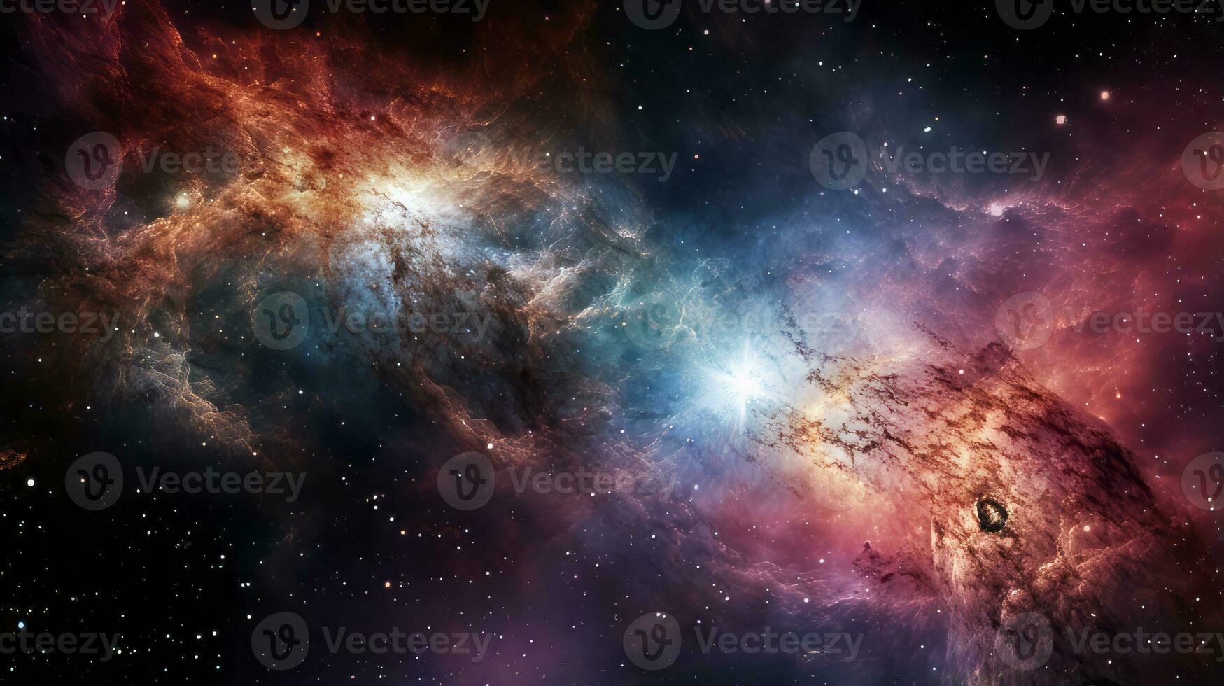 Cosmic collision galaxies deep space. Generative AI photo