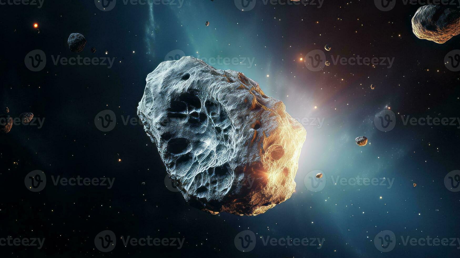 Close up dazzling asteroid space. Generative AI photo