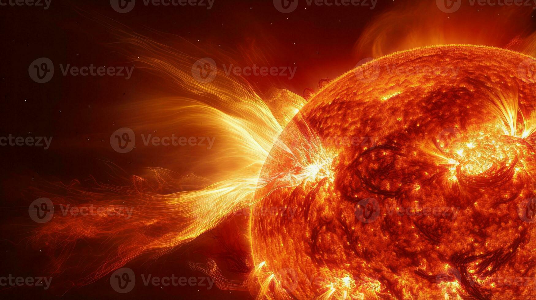 Close up solar flare sun surface. Generative AI photo