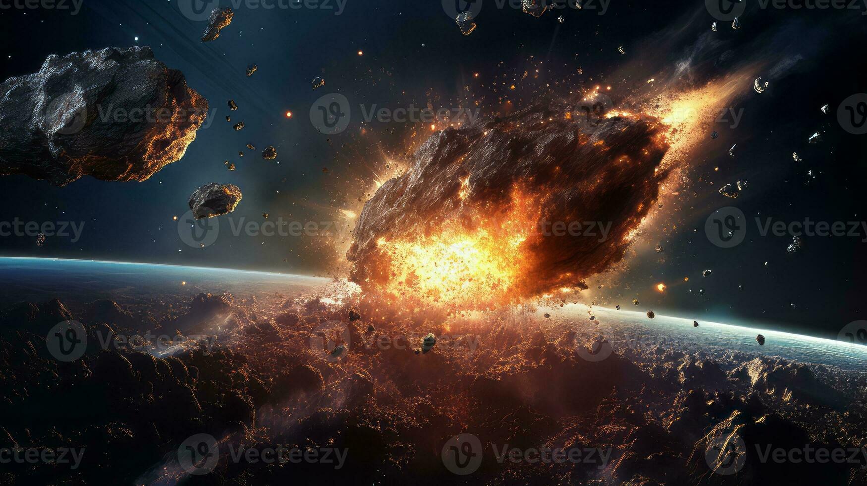 Captivating meteorite impact. Generative AI photo
