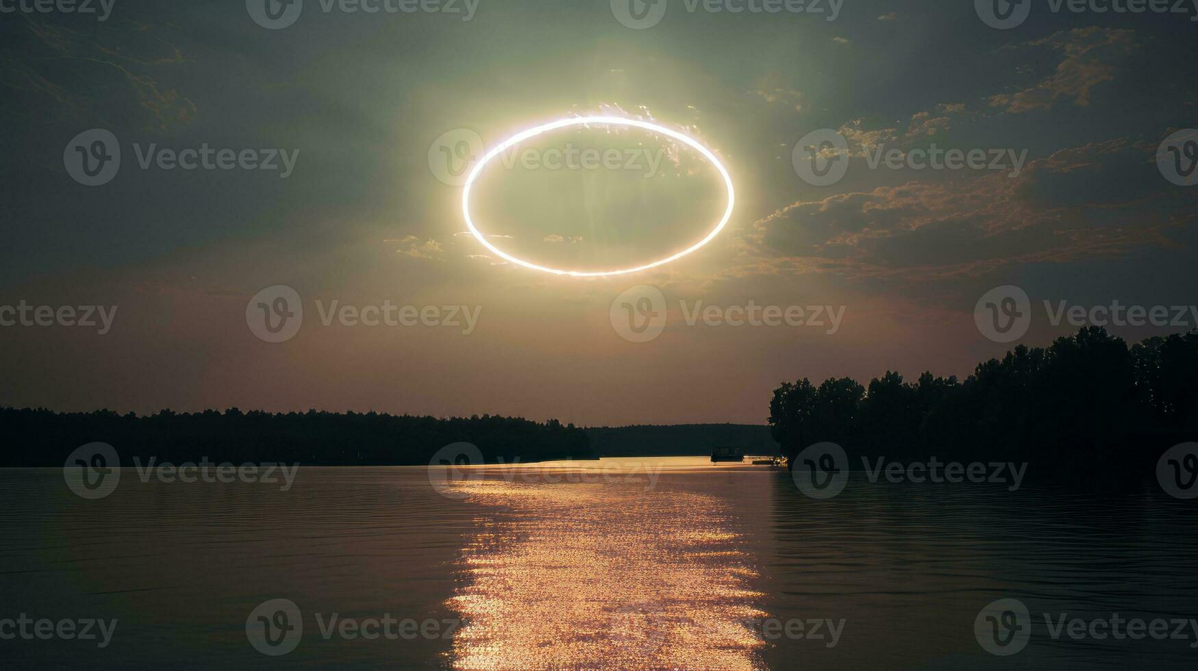 Celestial phenomenon lunar halo. Generative AI photo