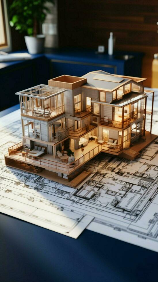 Focused on blueprint, translating concepts into precise architectural diagrams with expertise Vertical Mobile Wallpaper AI Generated photo