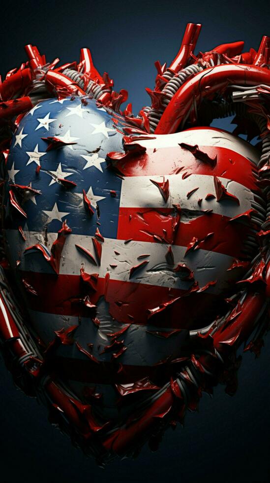 In the name of Independence Day, a heart emerges from the USA flag Vertical Mobile Wallpaper AI Generated photo