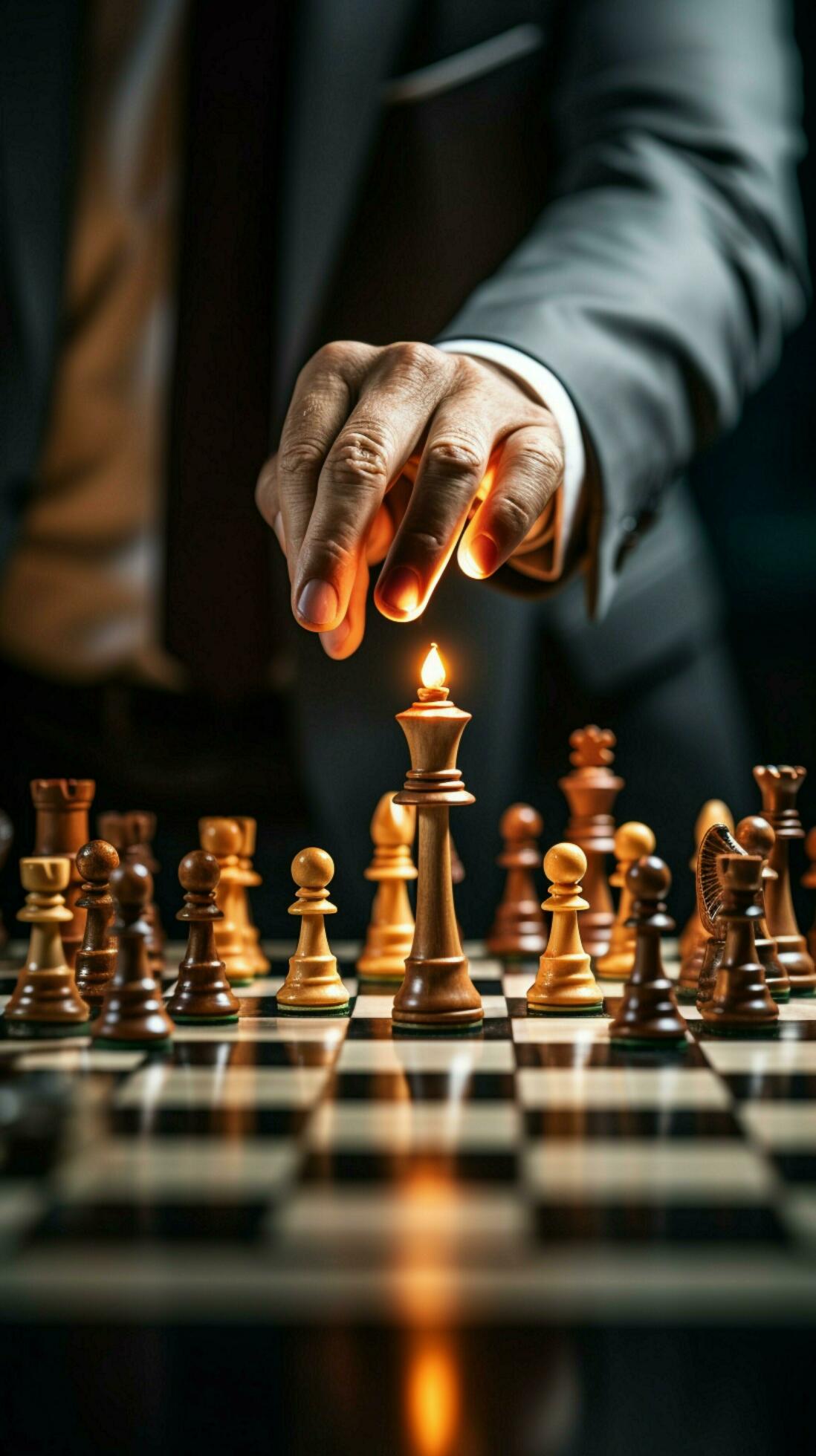 Selective focus Mans hand in chess play, metaphorically guiding strategic  business decisions Vertical Mobile Wallpaper AI Generated 30463882 Stock  Photo at Vecteezy