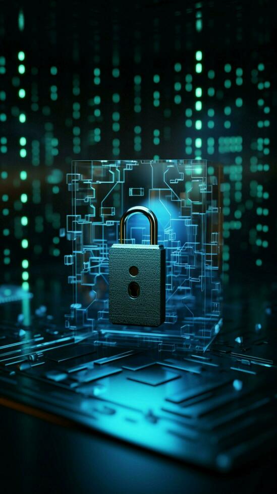 Safeguarding user privacy Cybersecurity shields through encryption, highlighting data protection Vertical Mobile Wallpaper AI Generated photo