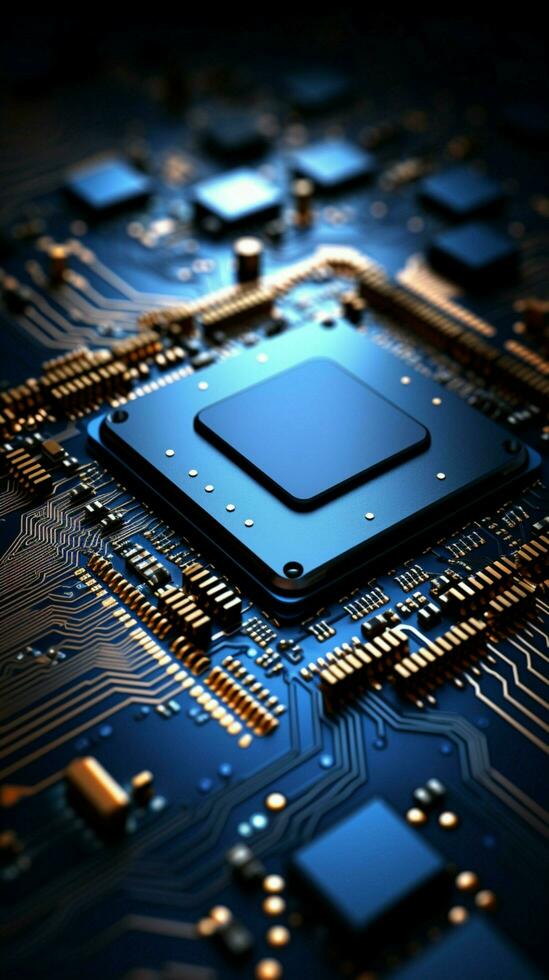 Chips allure Abstract circuit board forms a technology inspired backdrop with processor intricacies Vertical Mobile Wallpaper AI Generated photo