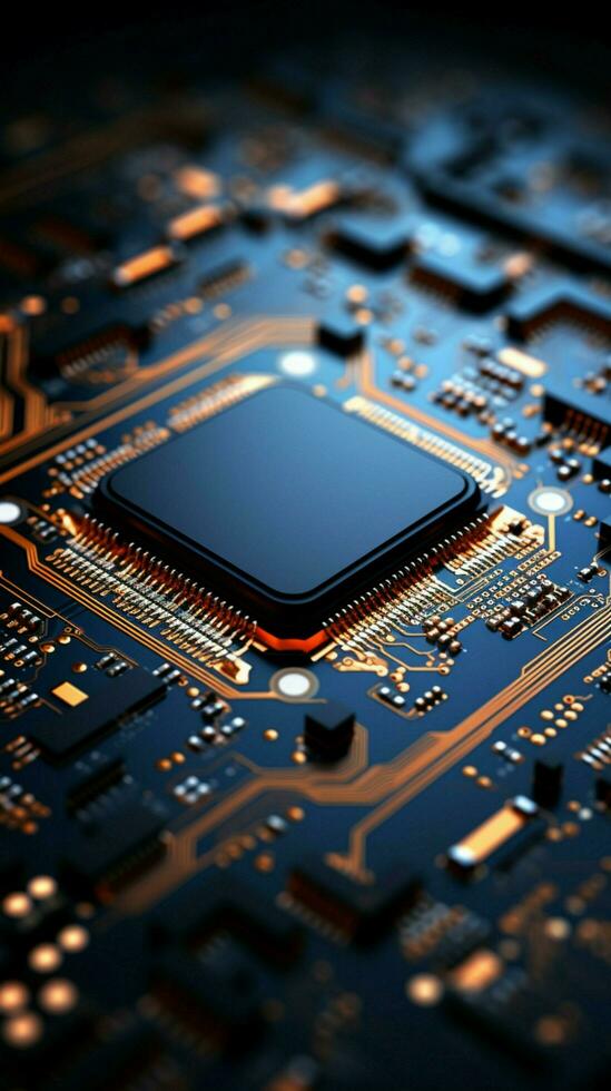 Chips allure Abstract circuit board forms a technology inspired backdrop with processor intricacies Vertical Mobile Wallpaper AI Generated photo