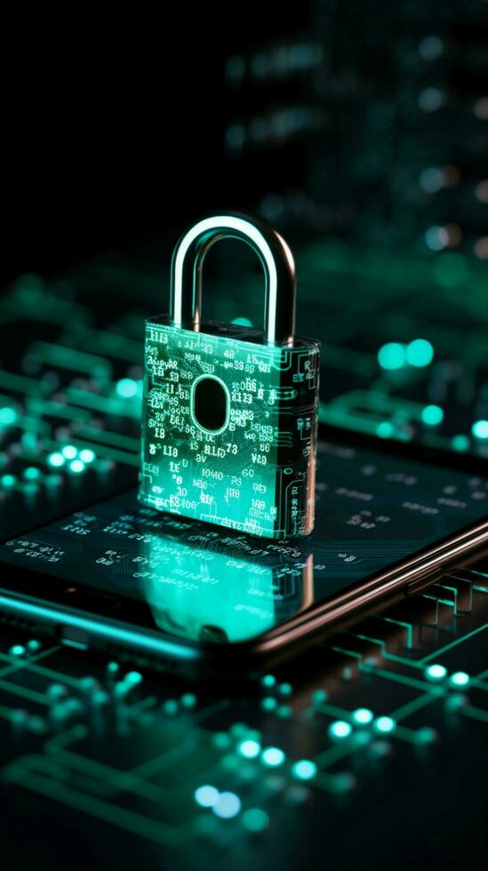 Cybersecurity ensures user privacy with encryption, emphasizing data protection and digital safety Vertical Mobile Wallpaper AI Generated photo