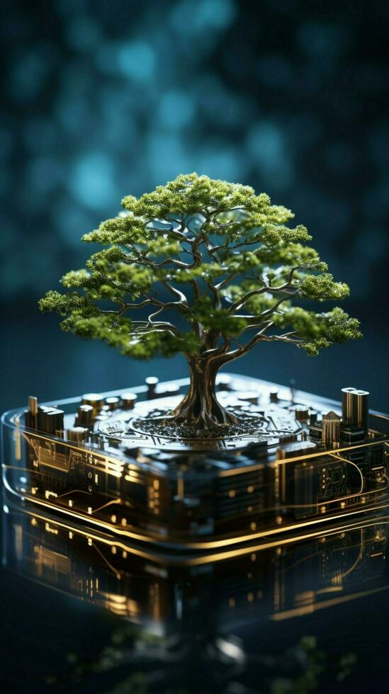 Eco tech partnership Tree on Earth, blue backdrop showcasing green