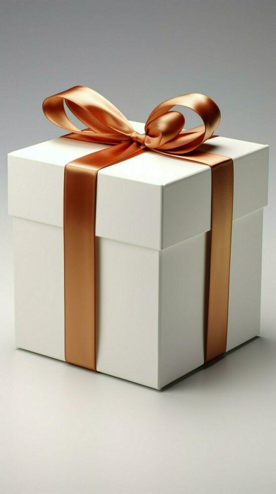 Empty gift box mock up on white backdrop, a blank canvas for display. Vertical Mobile Wallpaper AI Generated photo