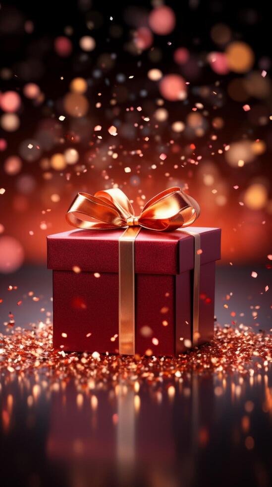 Gleaming red gift box, wide open. Sparkling brilliance and joyful