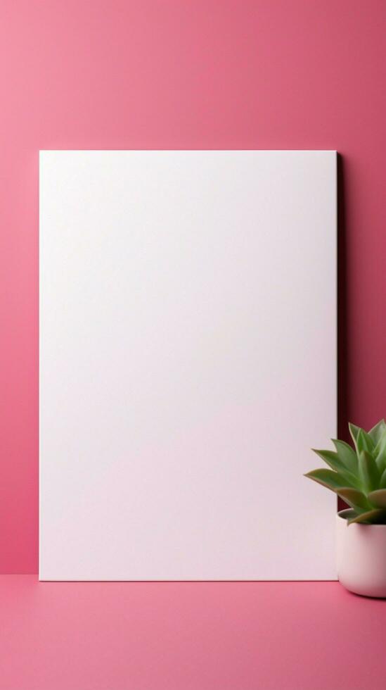 minimalista gracia blanco blanco tarjeta en pastel rosa, esperando tu sentido palabras. vertical móvil fondo de pantalla ai generado foto