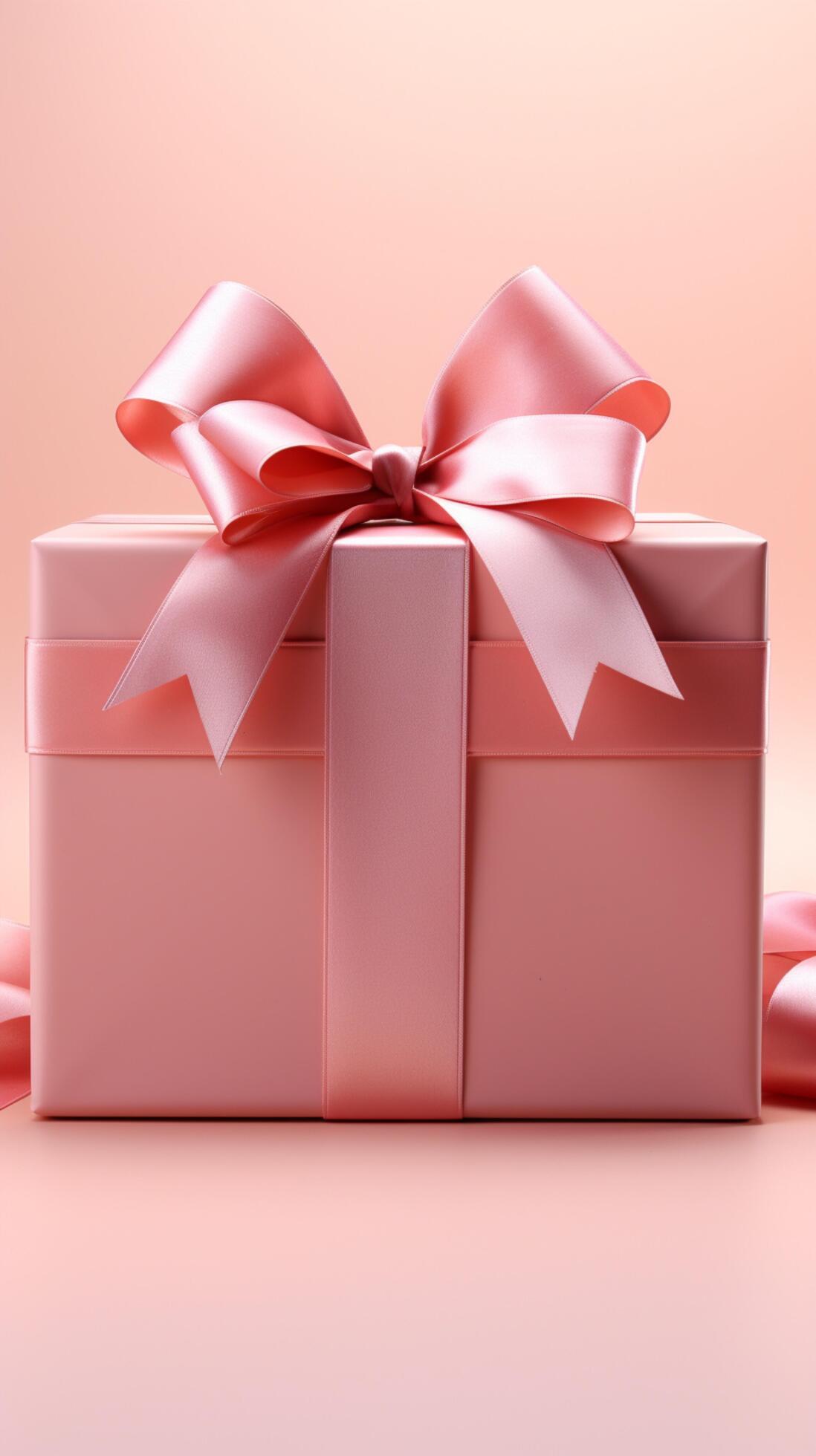 Soft pastel Blank pink gift box with ribbon on isolated pink backdrop
