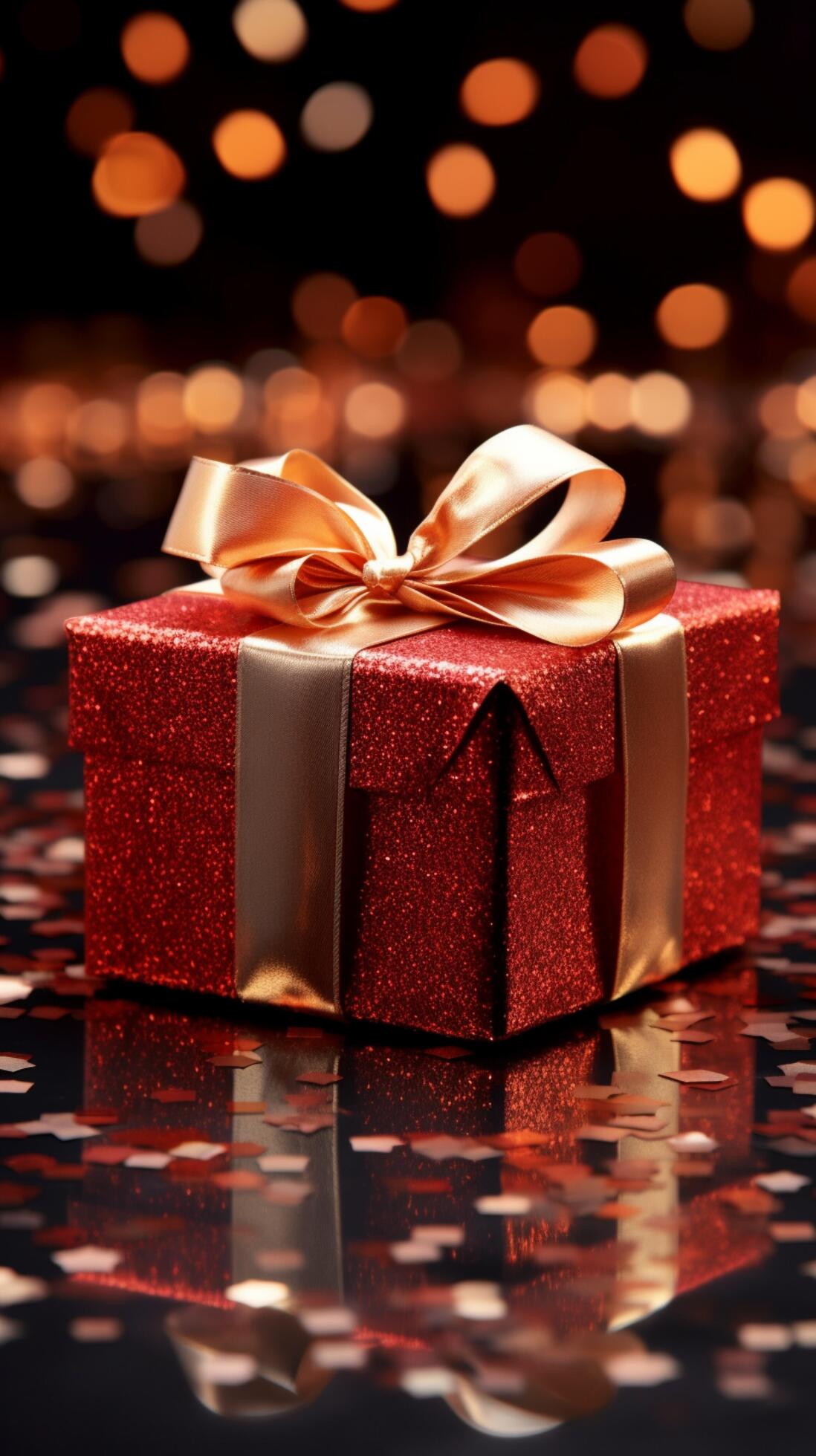 Unveiled red gift box, adorned with dazzling glitter. A treasure of