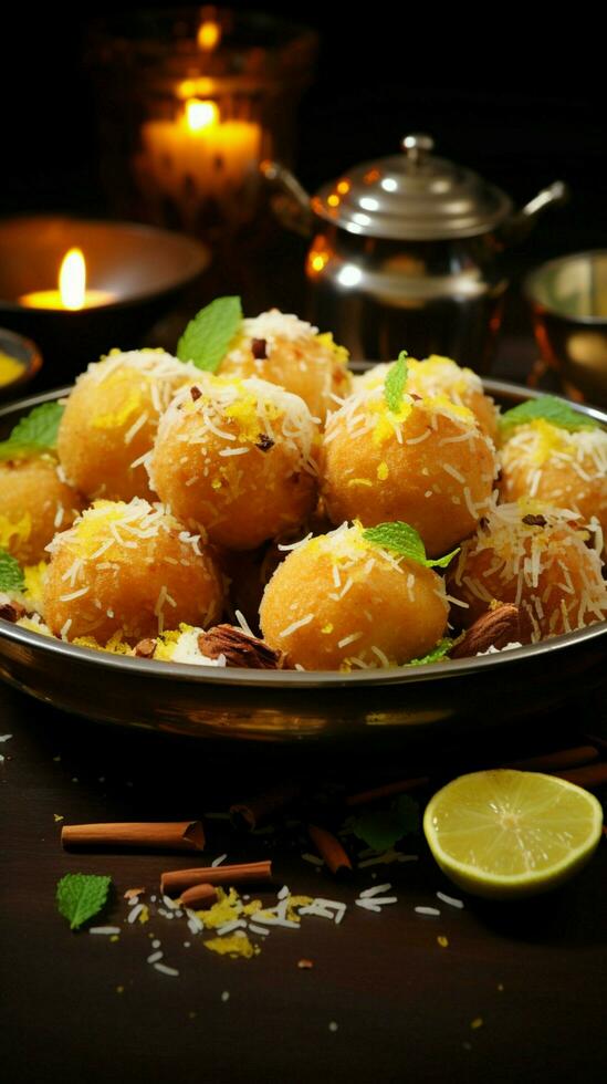 Tropical crunch Tangy, crispy kacha aam ke ladoo, a tropical treat Vertical Mobile Wallpaper AI Generated photo