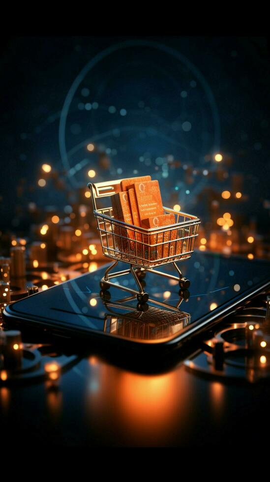 Connectivity commerce Global concept depicted through smart phones online shopping icon Vertical Mobile Wallpaper AI Generated photo