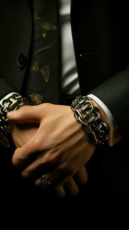 Bound bracelet links businessman, bribery, and legal pursuit in complex criminal investigation Vertical Mobile Wallpaper AI Generated photo