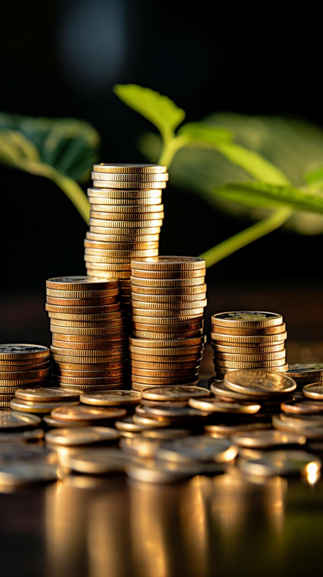 Growth journey Thailand coin stack, black table, success graph