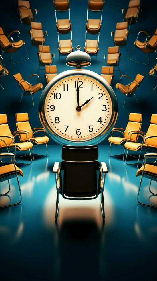 Visual synergy Illustration combines chairs and clock in a 3D rendered masterpiece. Vertical Mobile Wallpaper AI Generated photo