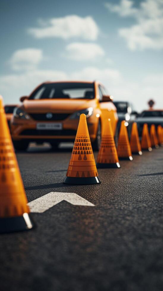 Car navigates traffic cones, a vital component of the driving license
