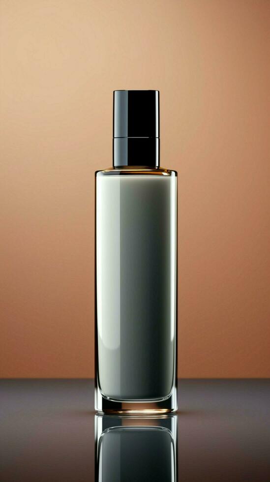 Chic minimalism Cosmetic product bottle against light grey backdrop radiates sophistication Vertical Mobile Wallpaper AI Generated photo