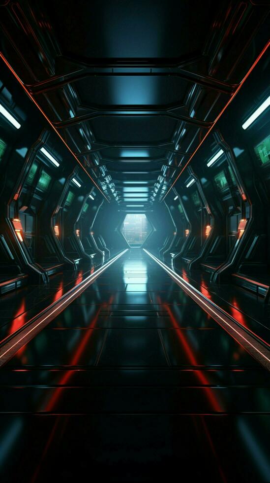 Dark space, bright future Modern sci fi room in 3D, an empty
